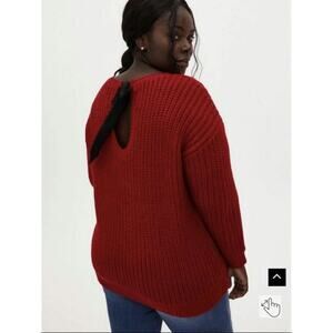 Torrid Chunky Red Cable Knit Fisherman Sweater Tie Back Keyhole Womens size 1x